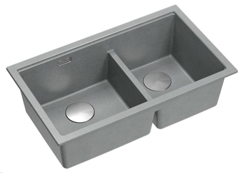Lavabo da incasso Newport II in granito grigio doppio 76x45 cm con tappo in acciaio inossidabile 1208971370