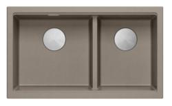 Lavello da incasso Quadri Newport II Doppio in Granito Taupe 76x45 cm con tappo in acciaio inossidabile 1208971372