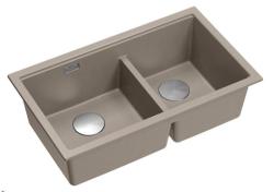 Lavello da incasso Quadri Newport II Doppio in Granito Taupe 76x45 cm con tappo in acciaio inossidabile 1208971372