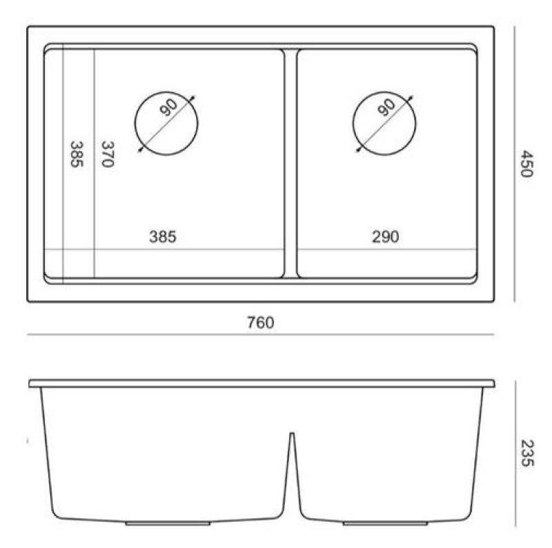 Lavabo sottotop Newport II doppio in granito grigio 702 x 390 mm con tappo di rame 1208971375