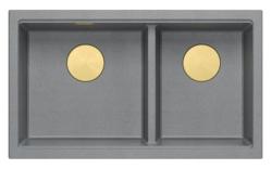Lavello sottopiano Quadri Newport II Doppio in Granito Grigio 702 x 390 mm con tappo dorato 1208971380