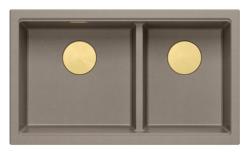 Lavello sottopiano Quadri Newport II Doppio in granito Taupe 702 x 390 mm con tappo dorato 1208971382