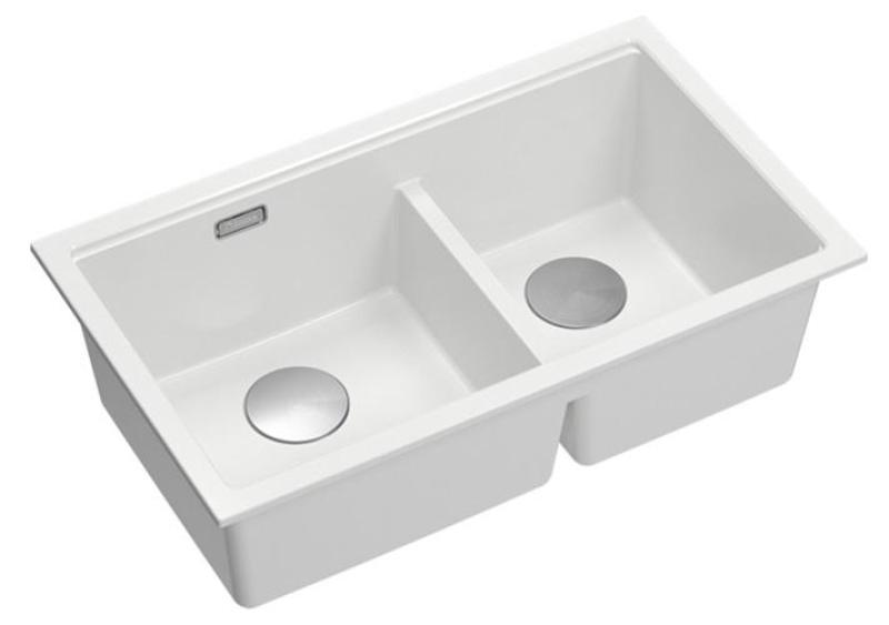 Lavabo sottopiano Newport II doppio in granito bianco 702 x 390 mm con tappo in acciaio inossidabile 1208971383