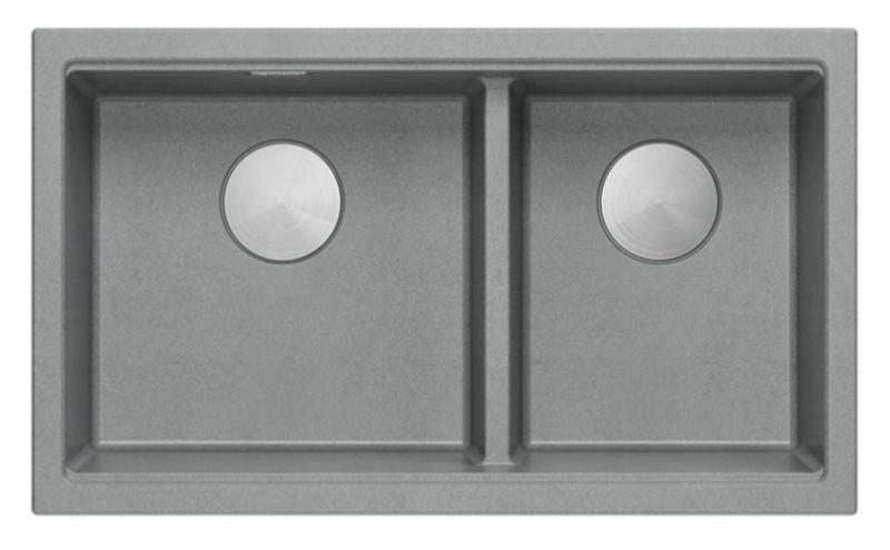 Lavello sottopiano Quadri Newport II Doppio in granito grigio 702 x 390 mm con tappo in acciaio inossidabile 1208971385