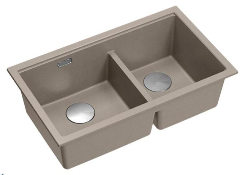Lavello sottopiano Quadri Newport II Doppio in granito taupe 702 x 390 mm con tappo in acciaio inox 1208971387