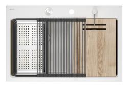 Lavello da appoggio Quadri Hard Rock in granito bianco doppio 76x50 cm con tappo in acciaio inossidabile e accessori 1208971398