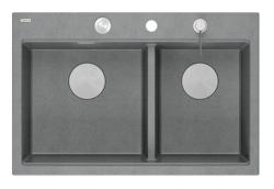 Lavabo doppio Quadri Hard Rock in granito grigio da appoggio 76x50 cm con tappo in acciaio inossidabile e accessori 1208971400