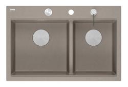 Lavello da incasso Quadri Hard Rock doppio in granito Taupe 76x50 cm con tappo in acciaio inossidabile e accessori 1208971402