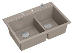 Lavello da incasso Quadri Hard Rock doppio in granito Taupe 76x50 cm con tappo in acciaio inossidabile e accessori 1208971402