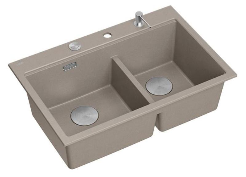 Lavello da incasso Quadri Hard Rock doppio in granito Taupe 76x50 cm con tappo in acciaio inossidabile e accessori 1208971402