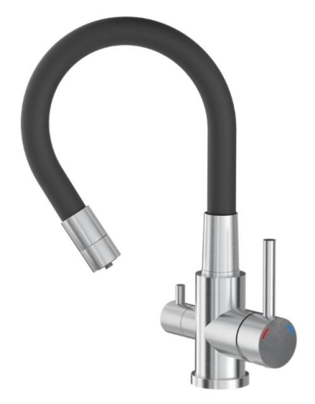 Rubinetto da cucina Quadri Selene in acciaio inox a 3 vie con beccuccio flessibile e connessione aggiuntiva per acqua filtrata 1208971407