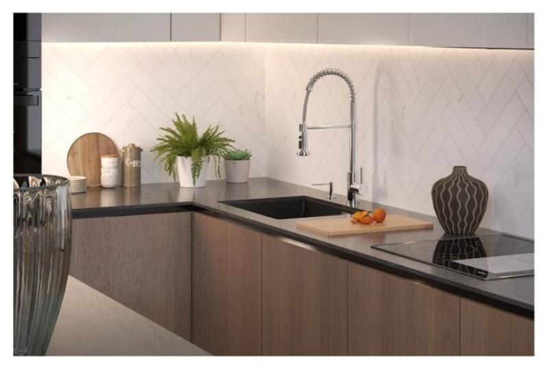 Rubinetto da cucina Quadri Redwick cromato con beccuccio semi-flessibile e doccia con 2 tipi di getto più funzione di arresto dell'acqua 1208971412