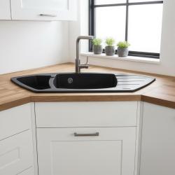 Graniteland Monte Lavello d'angolo in granito nero da incasso 901x538mm con tappo in acciaio inossidabile 1208971413