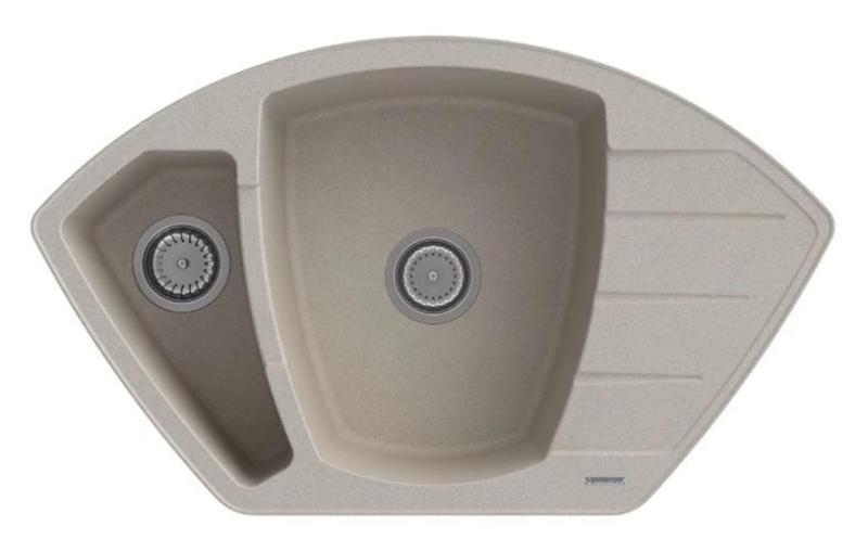 Graniteland Monte Lavello ad angolo in granito beige da appoggio 901x538mm con tappo in acciaio inossidabile 1208971414