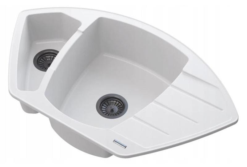 Graniteland Monte Lavello d'angolo in granito bianco da appoggio 901x538mm con tappo in acciaio inossidabile 1208971415