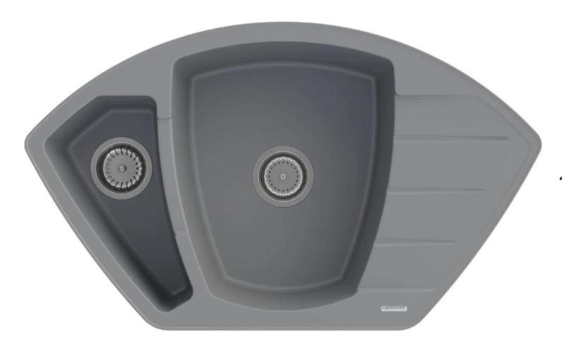 Graniteland Monte Lavello angolare in granito grigio da incasso 901x538mm con tappo in acciaio inossidabile 1208971416