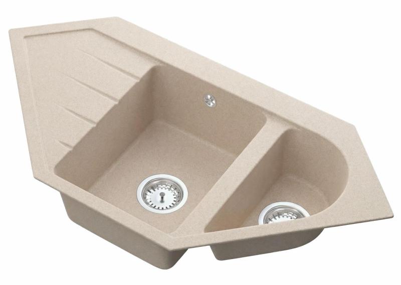 Graniteland Amiata Lavello angolare in granito beige da incasso 955x489 mm con tappo in acciaio inox 1208971417