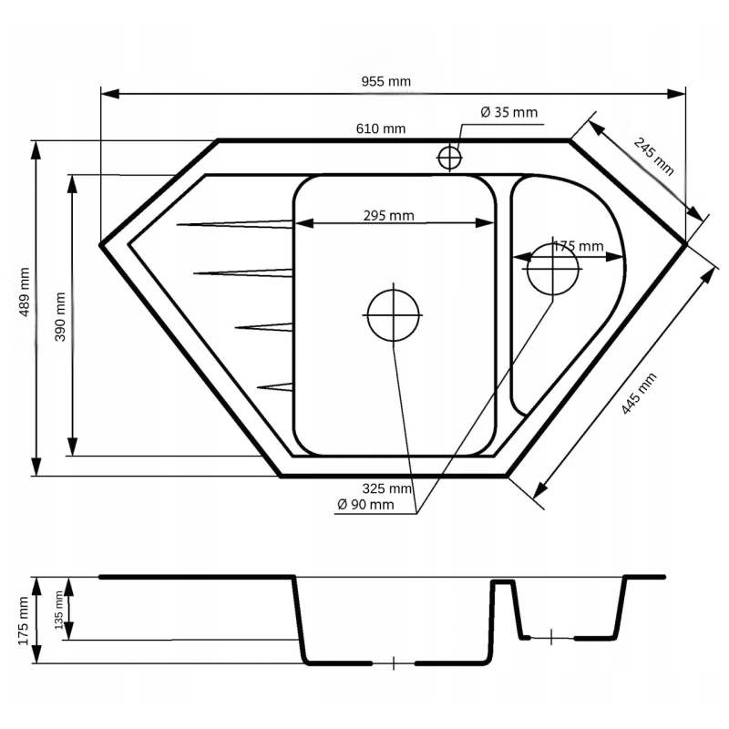Graniteland Amiata Lavello angolare in granito beige da incasso 955x489 mm con tappo in acciaio inox 1208971417