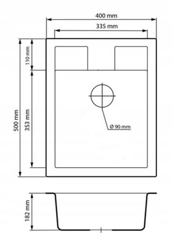Graniteland Prest Lavandino in granito grigio Tapwing con foro per rubinetto montaggio a parete 400x500mm con Tappo in acciaio inossidabile 1208971425