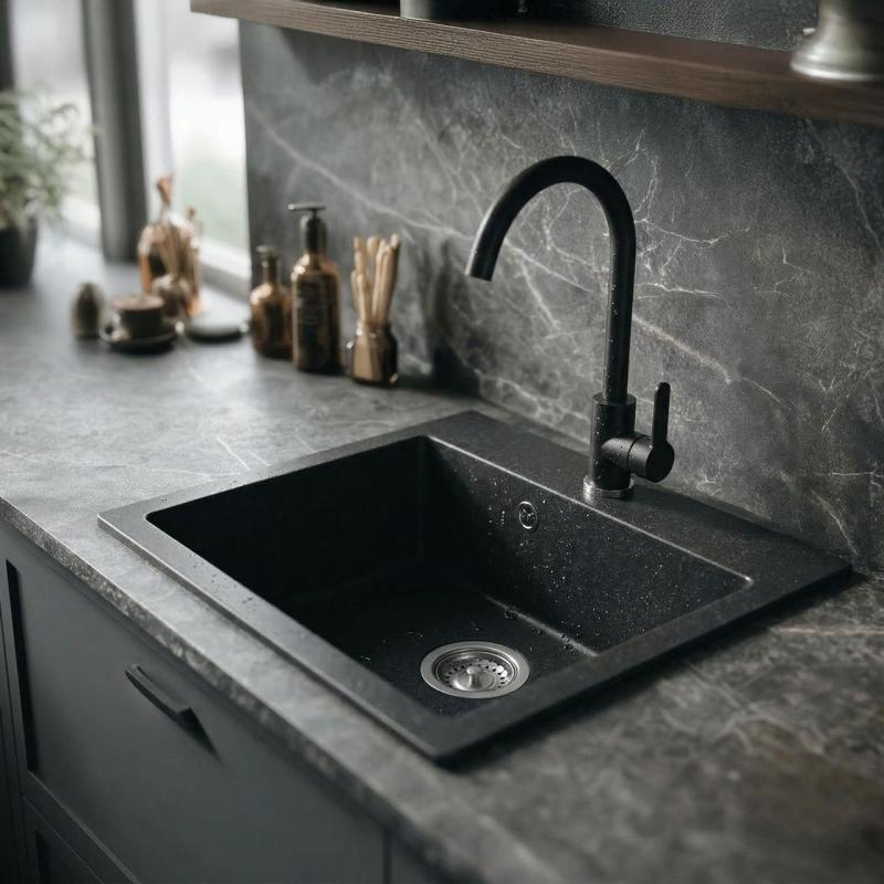 Graniteland Nera Lavabo in Granito 45x42 cm Look Pietra Blu Hardstone Installazione con Foro per Rubinetto e Tappo in Acciaio Inossidabile 1208971432