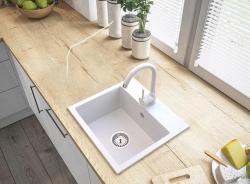 Graniteland Nera Lavabo in granito 45x42 cm Bianco da incasso con foro per rubinetto e tappo in acciaio inossidabile 1208971435