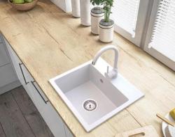 Graniteland Nera Lavabo in granito 45x42 cm Bianco da incasso con foro per rubinetto e tappo in acciaio inossidabile 1208971435
