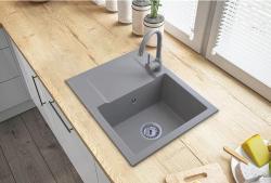 Graniteland Nera Lavabo in Granito 45x42 cm Grigio da Incasso con Foro per Rubinetto e Tappo in Acciaio Inox 1208971436