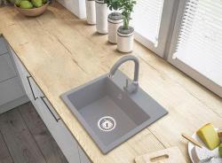 Graniteland Nera Lavabo in Granito 45x42 cm Grigio da Incasso con Foro per Rubinetto e Tappo in Acciaio Inox 1208971436