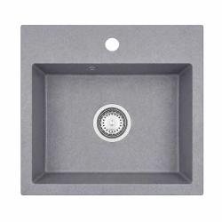 Graniteland Nera Lavabo in Granito 45x42 cm Grigio da Incasso con Foro per Rubinetto e Tappo in Acciaio Inox 1208971436