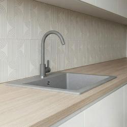 Graniteland Nera Lavabo in Granito 45x42 cm Grigio da Incasso con Foro per Rubinetto e Tappo in Acciaio Inox 1208971436