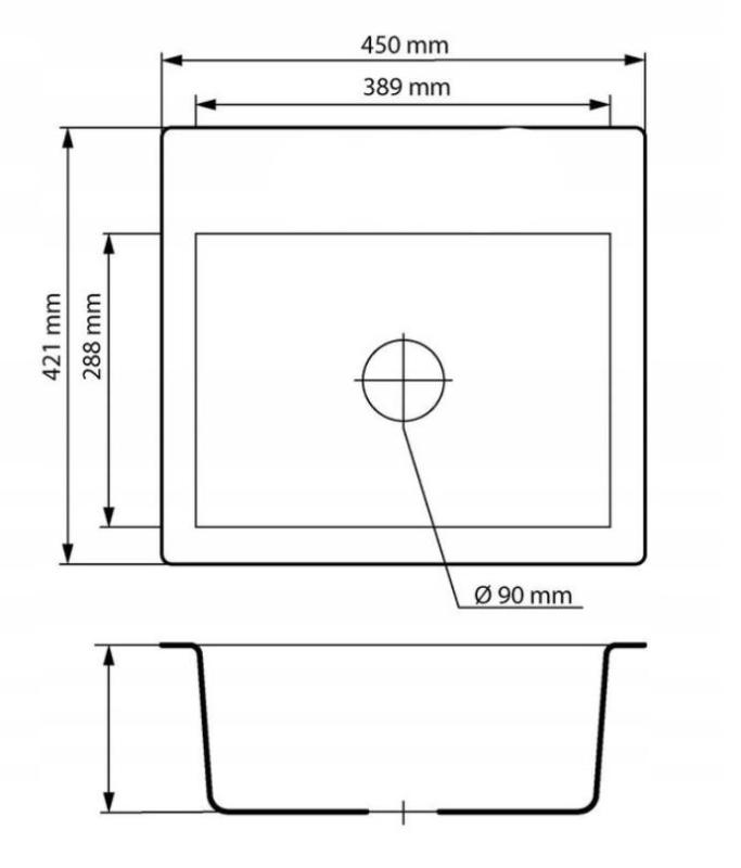 Graniteland Nera Lavabo in Granito 45x42 cm Grigio da Incasso con Foro per Rubinetto e Tappo in Acciaio Inox 1208971436