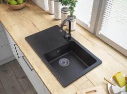 Graniteland Liri Lavandino in granito Arduin con aspetto pietra dura con zona di scolo 765x448 mm 1208971437