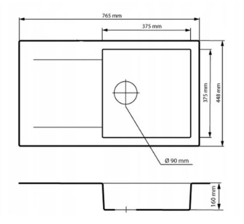 Graniteland Liri Lavandino in granito Arduin con aspetto pietra dura con zona di scolo 765x448 mm 1208971437