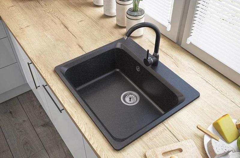 Graniteland Vastone Lavabo in granito 619x522 mm Aspetto di pietra blu duro Montaggio con banca del rubinetto e tappo in acciaio inossidabile 1208971442