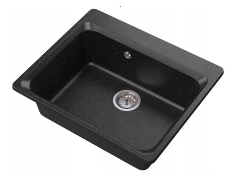 Graniteland Vastone Lavabo in granito 619x522 mm Aspetto di pietra blu duro Montaggio con banca del rubinetto e tappo in acciaio inossidabile 1208971442