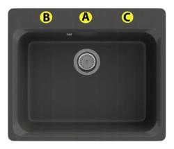 Graniteland Vastone Lavabo in granito 619x522 mm Nero con foro per rubinetto e tappo in acciaio inossidabile 1208971443