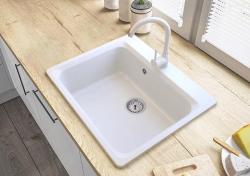 Graniteland Vastone Lavabo in granito 619x522 mm Bianco da incasso con foro per rubinetto e tappo in acciaio inossidabile 1208971445