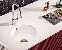 Ausmann Ceramic Ember Lavabo ceramico rotondo bianco da incasso e sottotop con tappo di rame 1208971462