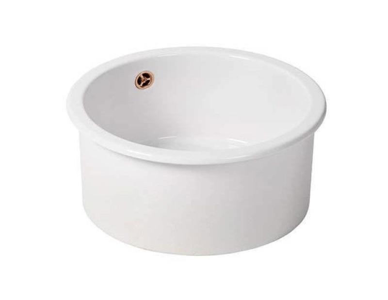 Ausmann Ceramic Ember Lavabo ceramico rotondo bianco da incasso e sottotop con tappo di rame 1208971462