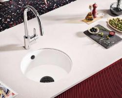 Ausmann Ceramic Ember Lavabo Rotondo Ceramico Bianco da Appoggio e Sottotop con Tappo Nero 1208971464