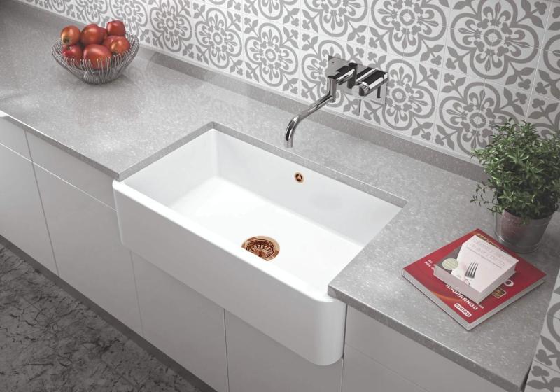 Ausmann Ceramic Mira Lavabo Ceramico Bianco - Sottotop e Semincasso 795 x 460 mm con Tappo di Rame 1208971467