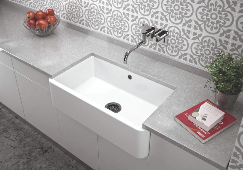 Ausmann Ceramic Mira Lavabo in ceramica bianca - Sottotop e intermedio 795 x 460 mm con tappo in metallo Gun 1208971468