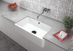 Ausmann Ceramic Mira Lavabo in ceramica bianca - Sottotop e intermedio 795 x 460 mm con tappo nero 1208971469