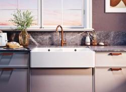 Ausmann Ceramic Mira Lavabo Doppio in Ceramica Bianca - Sottotop e Intertop 890 x 456 mm con Tappi di Rame 1208971472