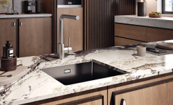 Ausmann Ceramic Ember Lavabo ceramico quadrato nero opaco da incasso e sottotop 40 x 40 cm con tappo dorato 1208971486