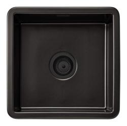 Ausmann Ceramic Ember Lavabo Quadrato in Ceramica Nero Opaco da Appoggio e da Incasso 40 x 40 cm con tappo nero 1208971489