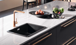 Ausmann Ceramic Ember Lavandino in ceramica nero opaco - Montaggio superiore e inferiore 54 x 40 cm con tappo in rame 1208971497