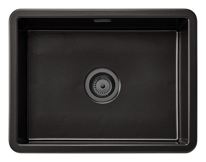 Ausmann Ceramic Ember Lavabo in ceramica nero opaco - Da incasso e sottotop 54 x 40 cm con tappo in Gun Metal 1208971498
