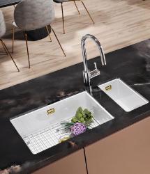 Ausmann Ceramic Ember Lavabo Ceramico Bianco Semi-incasso e Sottotop 174 x 400 mm con Tappo Dorato 1208971501