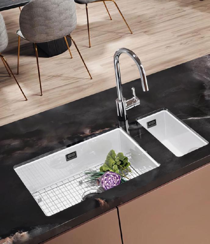 Ausmann Ceramic Ember Lavabo Ceramico Bianco Semi-incasso e Sottotop 174 x 400 mm con tappo in metallo canna di fucile 1208971503